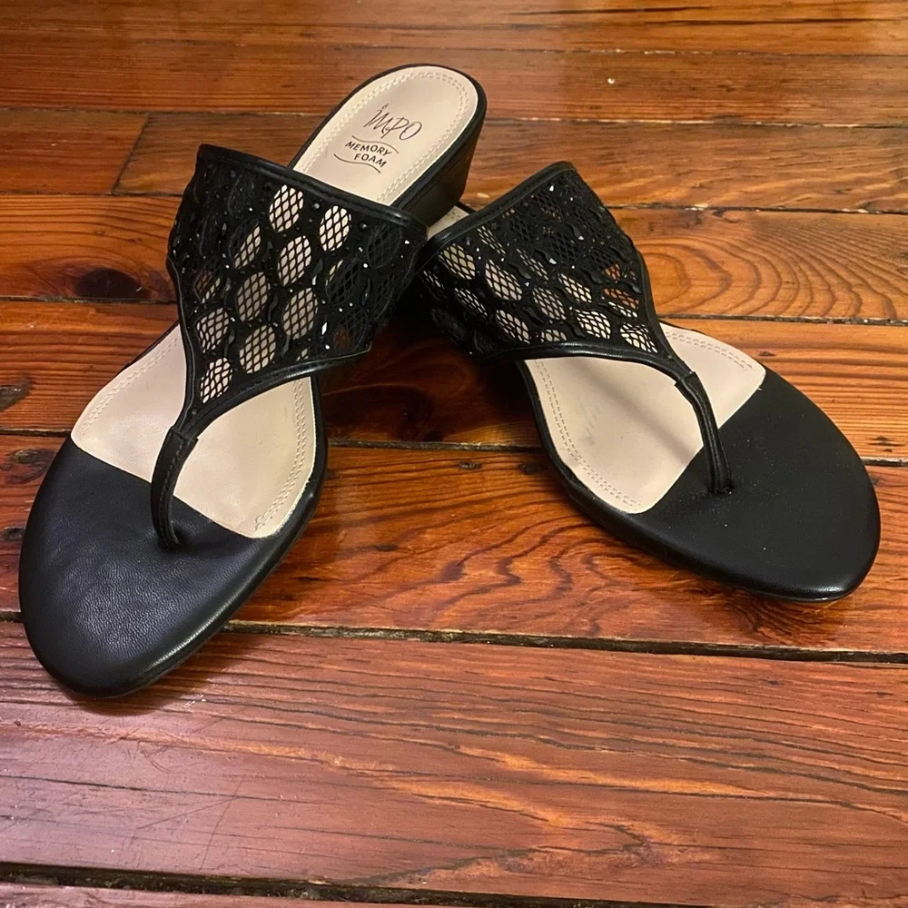 Impo Renae Black Sequin Wedge Sandals Size 11 Memory Foam NWT